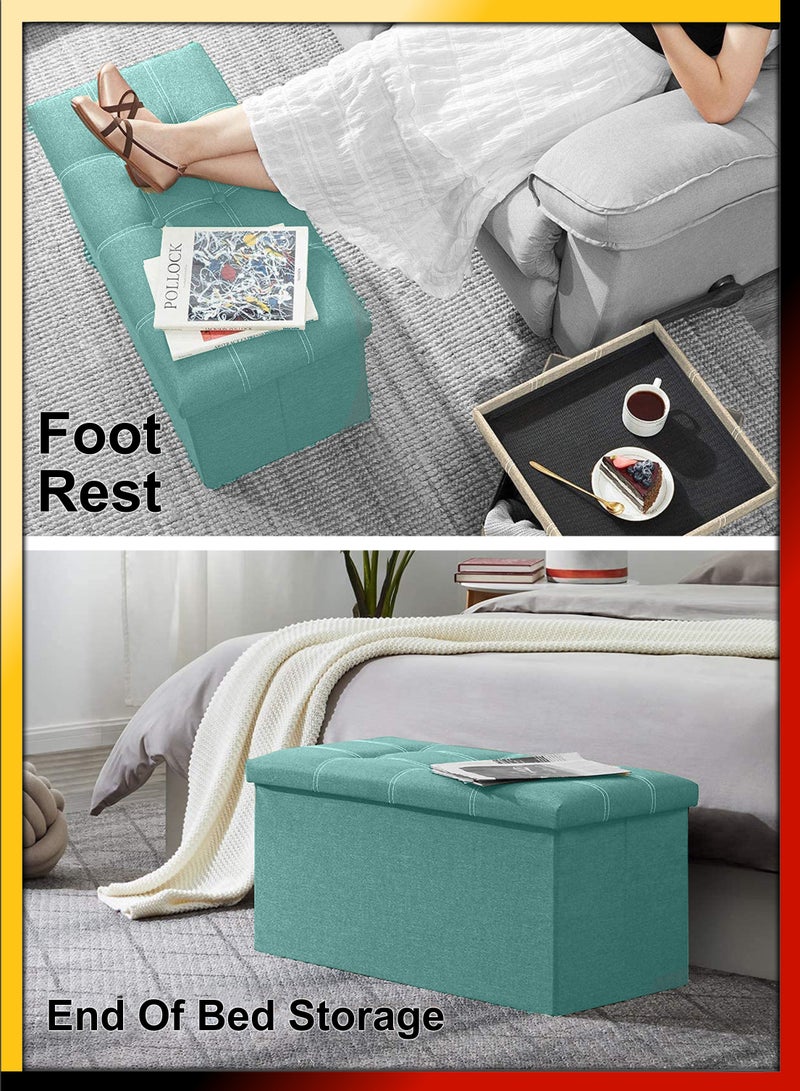 DBLEW Linen 76x38x38cm Foldable Ottoman Storage Bench Cube Boxes Footrest Shoe Changing Step Stool Padded Seat For Bedroom Hallway Chair Dorm Living Room Table Space Saving With Lid 80L Capacity - Image 5