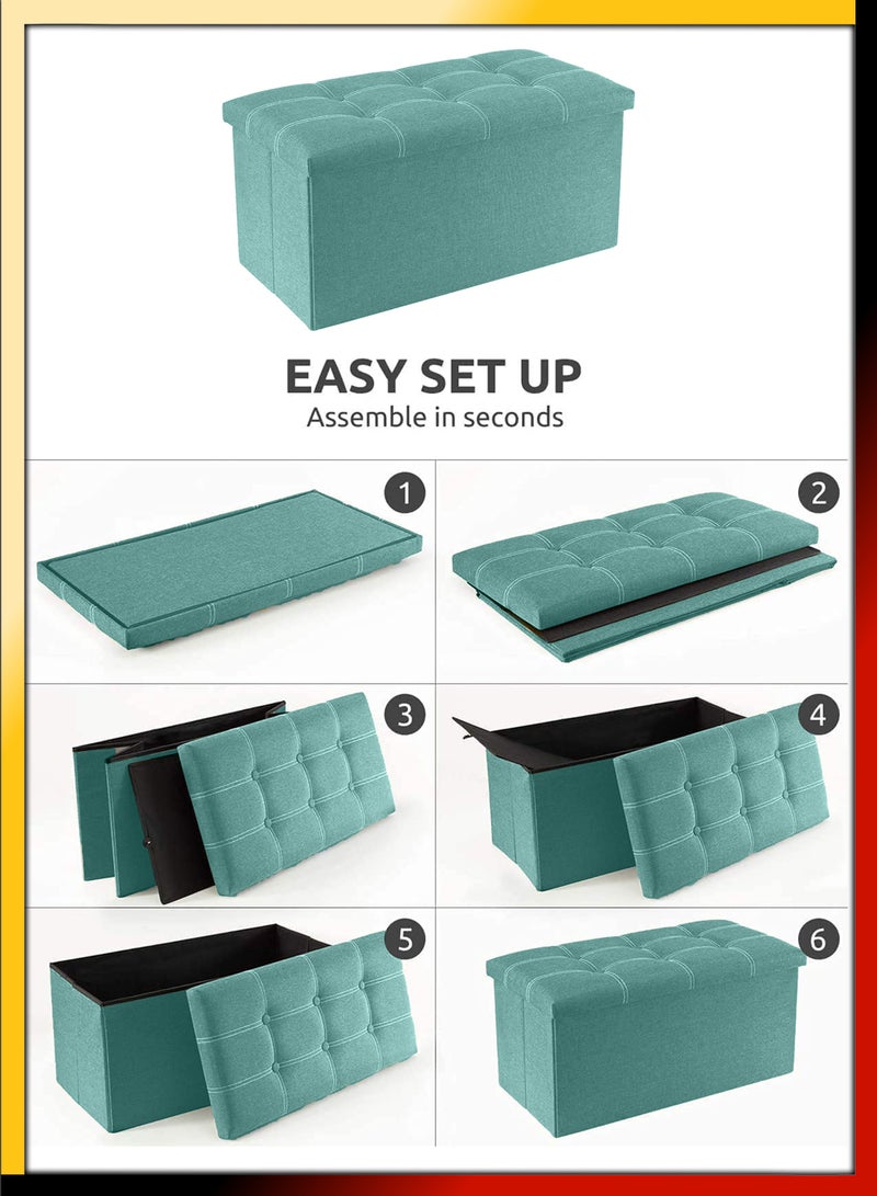 DBLEW Linen 76x38x38cm Foldable Ottoman Storage Bench Cube Boxes Footrest Shoe Changing Step Stool Padded Seat For Bedroom Hallway Chair Dorm Living Room Table Space Saving With Lid 80L Capacity - Image 3