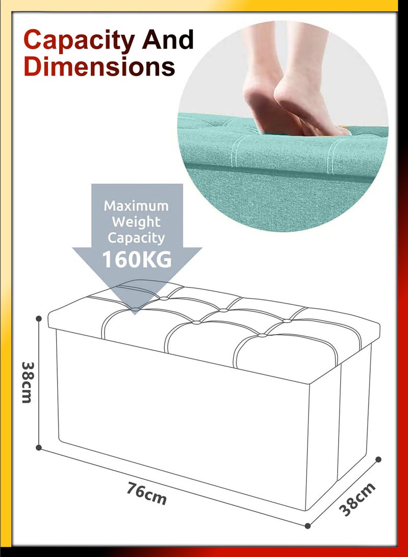 DBLEW Linen 76x38x38cm Foldable Ottoman Storage Bench Cube Boxes Footrest Shoe Changing Step Stool Padded Seat For Bedroom Hallway Chair Dorm Living Room Table Space Saving With Lid 80L Capacity - Image 4