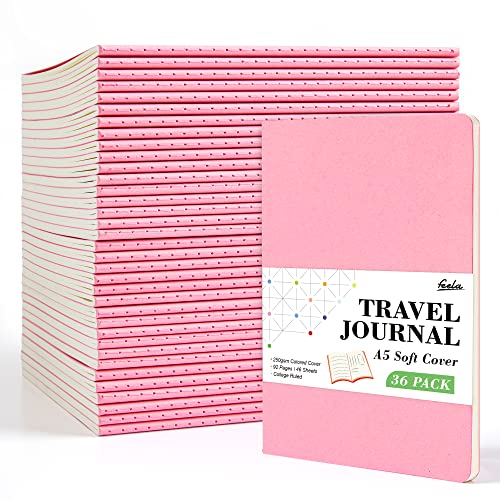feela 36 Pack Soft Cover Journal Bulk, Lined Blank Travel Journal for Women Men Writing, Notebooks College Ruled for Work, Note Taking Notebook School Business Supplies, 8.2” x 5.5”, A5, Pink - Image 1
