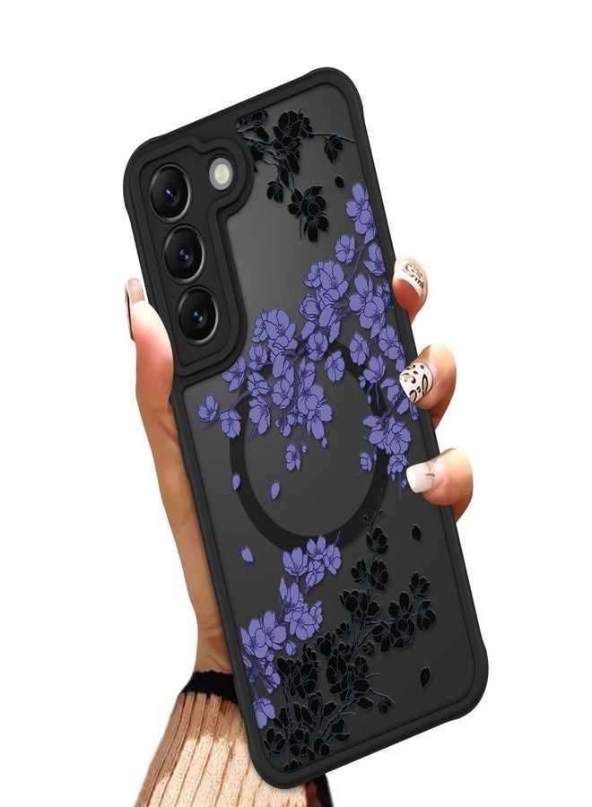 أو أو كيه جراب OOK مناسب لهاتف سامسونج جالاكسي S22 بشاشة 6.2 بوصة (متوافق مع الشحن اللاسلكي)، بتصميم زهور بنفسجية، غطاء هاتف شفاف، مصنوع من مادة TPU ناعمة + مادة PC صلبة، مقاوم للخدوش والصدمات، جراب مغناطيسي للنساء - Image 1