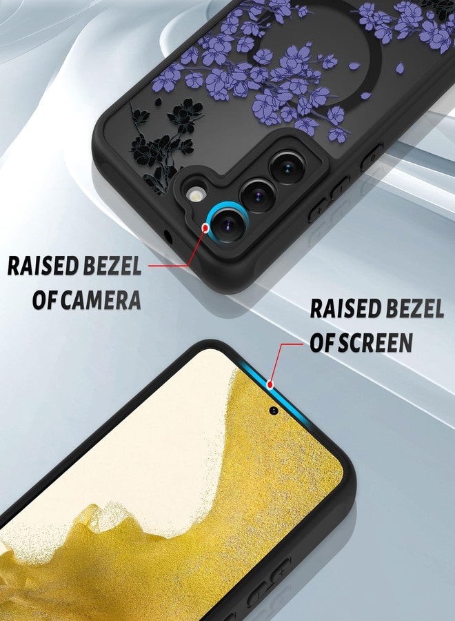 أو أو كيه جراب OOK مناسب لهاتف سامسونج جالاكسي S22 بشاشة 6.2 بوصة (متوافق مع الشحن اللاسلكي)، بتصميم زهور بنفسجية، غطاء هاتف شفاف، مصنوع من مادة TPU ناعمة + مادة PC صلبة، مقاوم للخدوش والصدمات، جراب مغناطيسي للنساء - Image 3