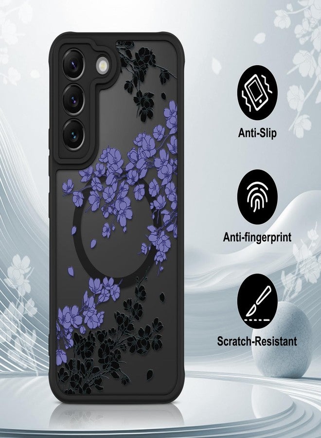 أو أو كيه جراب OOK مناسب لهاتف سامسونج جالاكسي S22 بشاشة 6.2 بوصة (متوافق مع الشحن اللاسلكي)، بتصميم زهور بنفسجية، غطاء هاتف شفاف، مصنوع من مادة TPU ناعمة + مادة PC صلبة، مقاوم للخدوش والصدمات، جراب مغناطيسي للنساء - Image 5