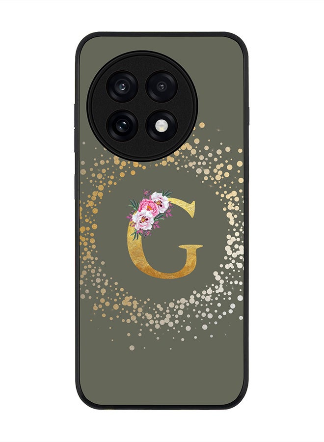 Stylizedd For OnePlus 13R / Ace 5 Pro Case,Slim fit Camera Protection, Shockproof Thin Phone cover  - Custom Monogram Floral - G  (Olive Green )