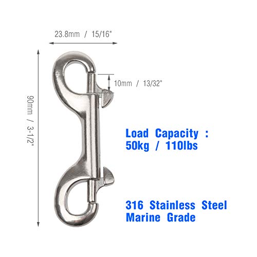 Timsec Double Ended Bolt Snap Hooks, 3-1/2 Inch Marine Grade Double End Scuba Diving Clips, 316 Stainless Steel Trigger Chain Clip, for Water Bucket Pet Feed Bucket Agricultural Equine Dog Leash, 2Packs - Image 3