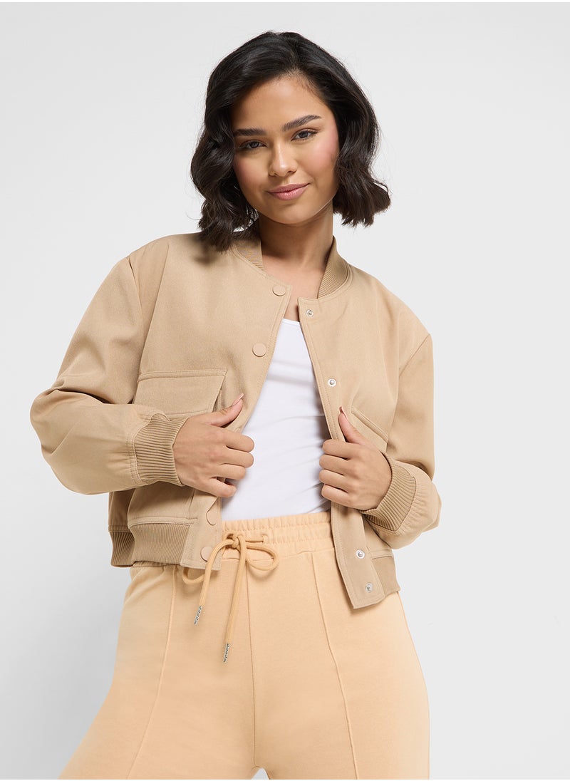 Ginger Button Up Bomber Jacket With Double Pocket  - Image 1