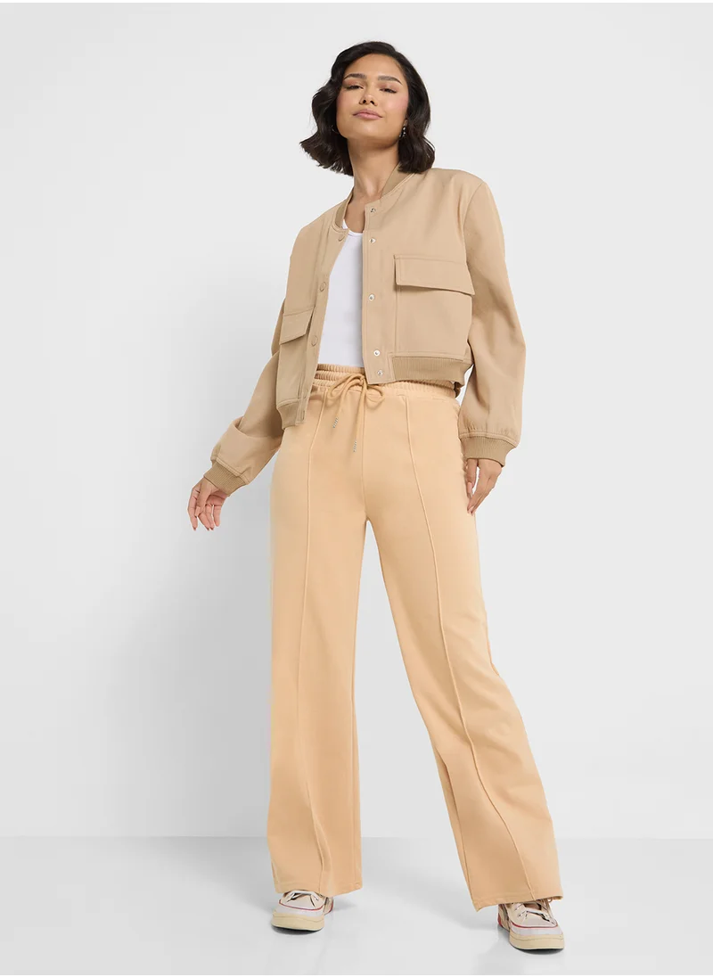 Ginger Button Up Bomber Jacket With Double Pocket