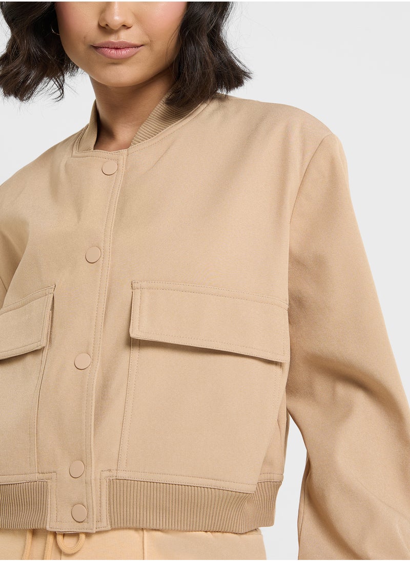 Ginger Button Up Bomber Jacket With Double Pocket  - Image 3