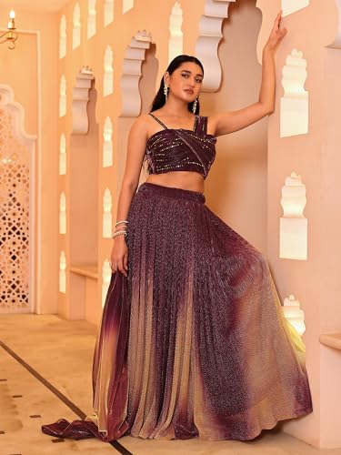 PURVAJA Women Polyester Blend Semi-Stitched Lehenga Choli (Liya-Wine Free Size) - Image 2