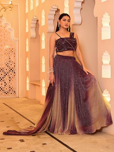 PURVAJA Women Polyester Blend Semi-Stitched Lehenga Choli (Liya-Wine Free Size) - Image 5