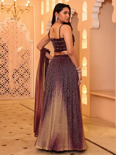 PURVAJA Women Polyester Blend Semi-Stitched Lehenga Choli (Liya-Wine Free Size) - Image 3