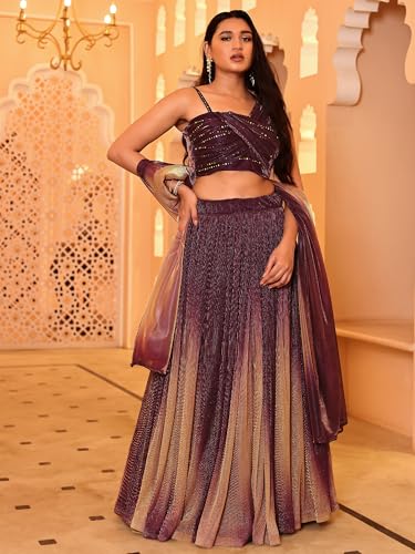 PURVAJA Women Polyester Blend Semi-Stitched Lehenga Choli (Liya-Wine Free Size) - Image 4