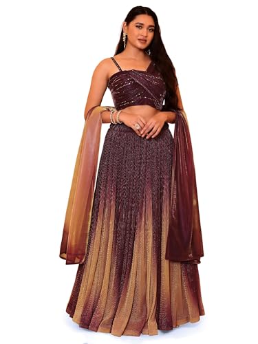 PURVAJA Women Polyester Blend Semi-Stitched Lehenga Choli (Liya-Wine Free Size) - Image 1