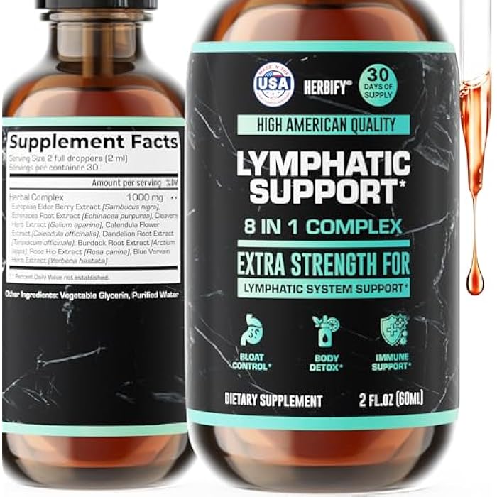 HERBIFY Lymphatic Drainage Drops for Liver Detox & Immune Support - Lymph System Support Drops - Detox Cleanse - 30 Days Supply - 2 Fl Oz Made in USA - Image 1
