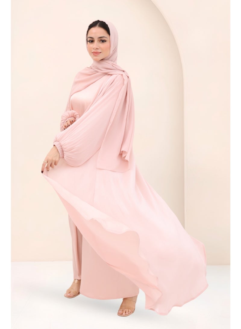 ريوا طقم عباية أورجانزا سوفت روز من 3 قطع - Image 4