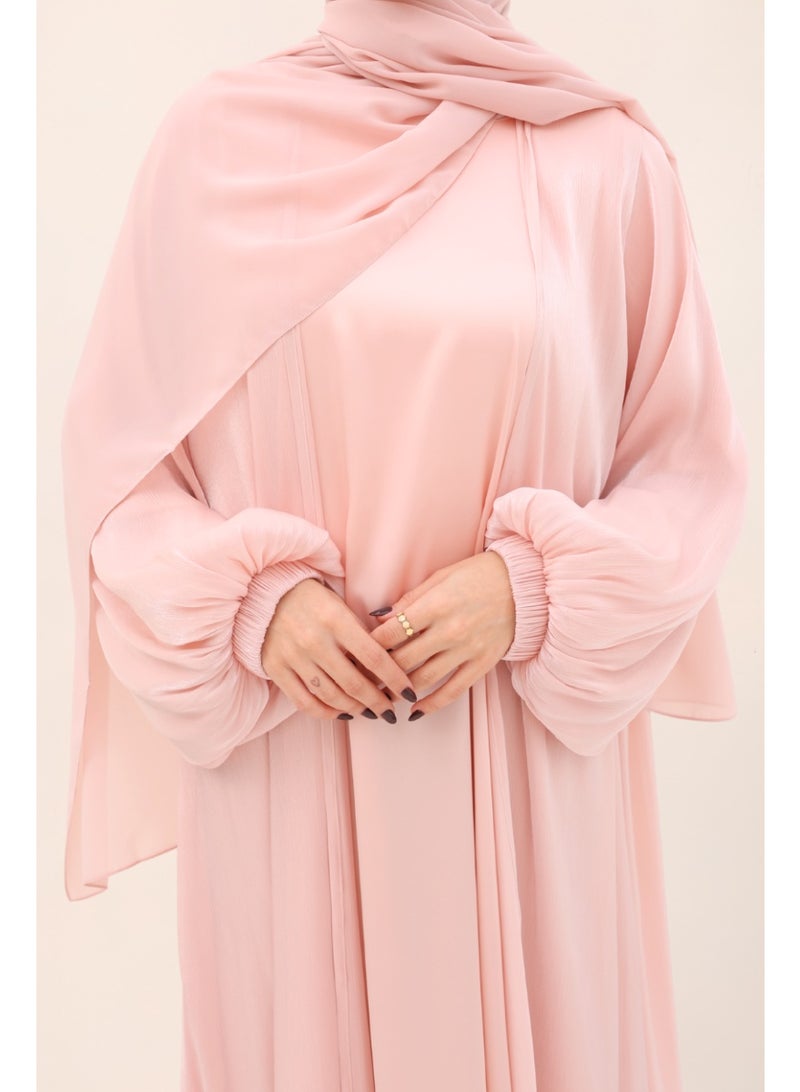 ريوا طقم عباية أورجانزا سوفت روز من 3 قطع - Image 1