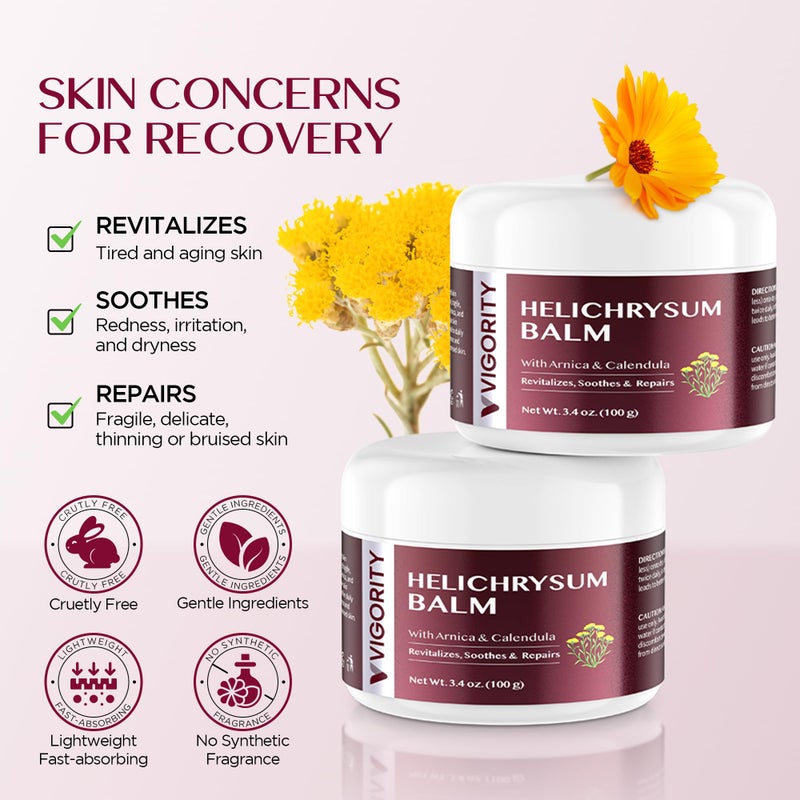 Vigority Helichrysum Balm Soothes & Repairs: Restorative Arnica Cream with Calendula for Bruised, Fragile & Thin Skin â€“ Moisturizes, Revitalizes & Strengthens Skin Barrier for Adult Seniors - 3.4 oz - Image 2