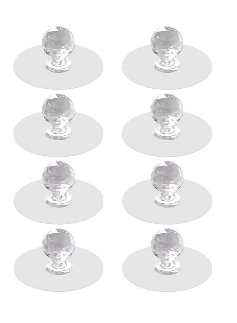 Suntown Cabinet Drawer Knobs, Clear Diamond Crystal Shaped Pulls Handles for Wardrobe, Kitchen Cupboard, Bathroom Dresser, Furniture Door Window, Self-Adhesive Drill Free Push Pull Helper 8 pcs - Image 1