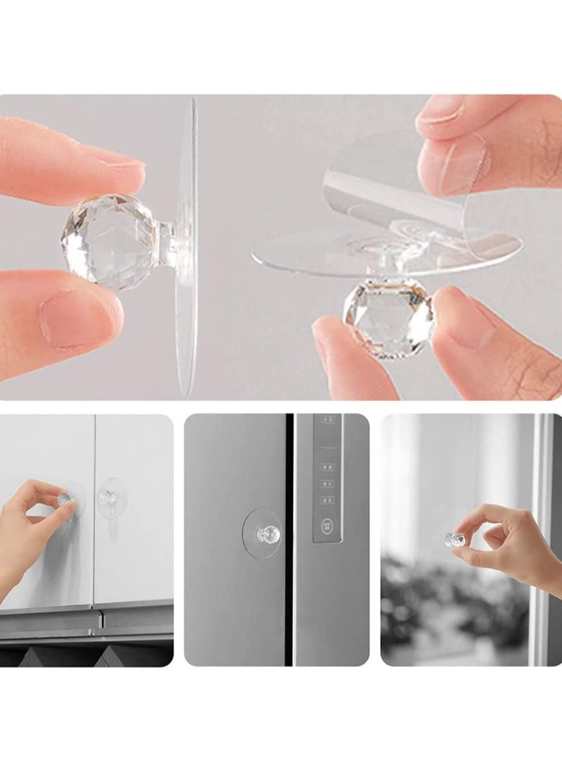 Suntown Cabinet Drawer Knobs, Clear Diamond Crystal Shaped Pulls Handles for Wardrobe, Kitchen Cupboard, Bathroom Dresser, Furniture Door Window, Self-Adhesive Drill Free Push Pull Helper 8 pcs - Image 5