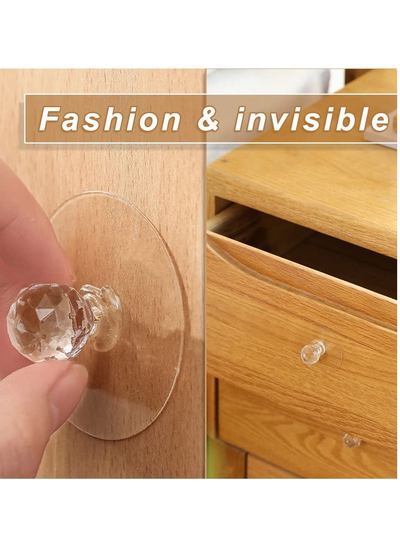 Suntown Cabinet Drawer Knobs, Clear Diamond Crystal Shaped Pulls Handles for Wardrobe, Kitchen Cupboard, Bathroom Dresser, Furniture Door Window, Self-Adhesive Drill Free Push Pull Helper 8 pcs - Image 2