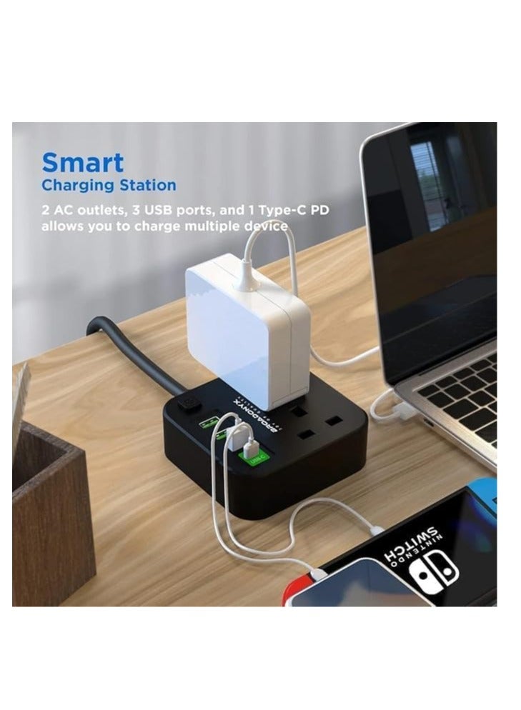 Broadonyx Extension cord Power Strip 30W type C Electrical Plug Sockets 2 Way USB-C 1.8M Extension Cord Black - Image 2