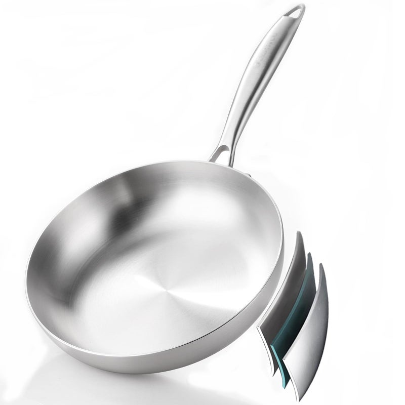DELARLO Whole body Tri-Ply Stainless Steel 8inch Small Frying Pan, Chef's Pans Oven safe induction kitchen skillet,Suitable for All Stove (Detachable Handle) - Image 1