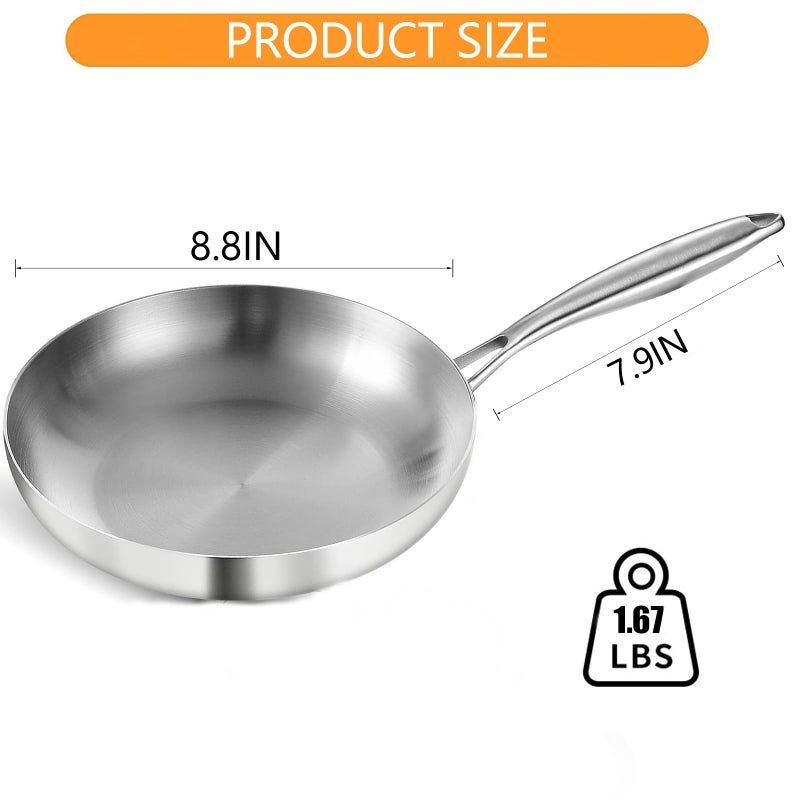 DELARLO Whole body Tri-Ply Stainless Steel 8inch Small Frying Pan, Chef's Pans Oven safe induction kitchen skillet,Suitable for All Stove (Detachable Handle) - Image 3