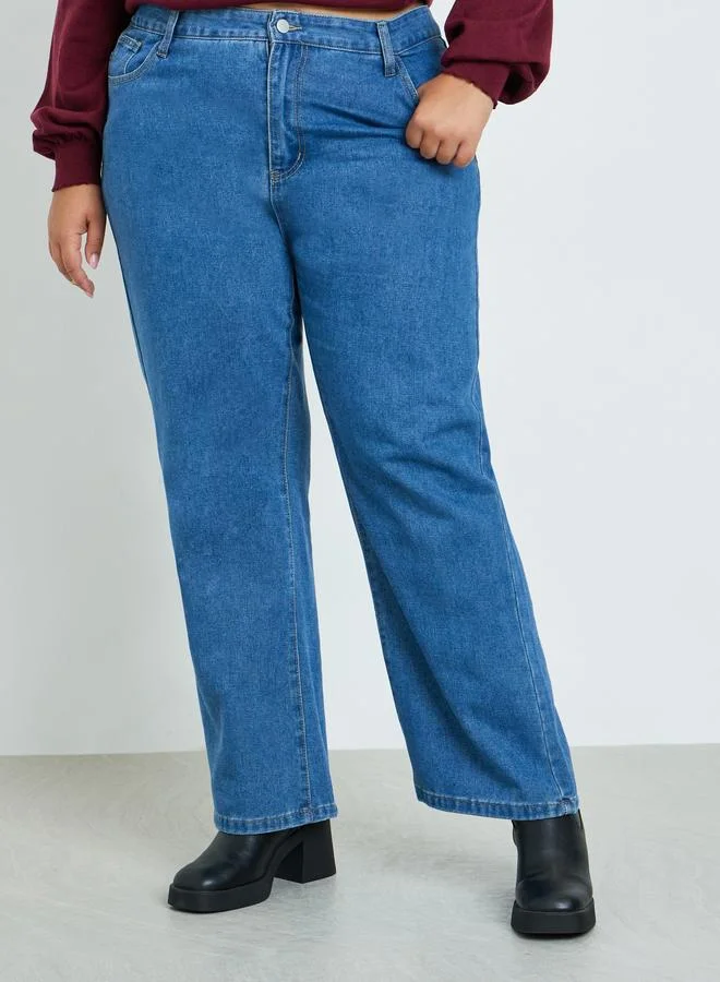 Styli Styli Plus Blue Straight Leg Jeans