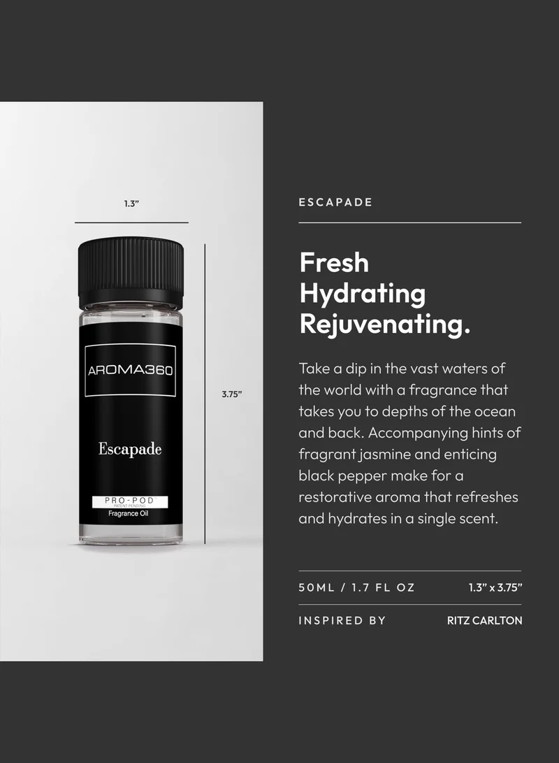 AROMA360 Escapade Pro-Pod Oil Blend - Hotel Inspired for Luxury Essential Oil Diffusers - Aromatherapy Scent Diffuser Oil - Ozone, Jasmine, and Black Pepper