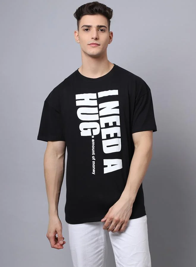 Take Two Men Black Graphic Print Oversized T-Shirt