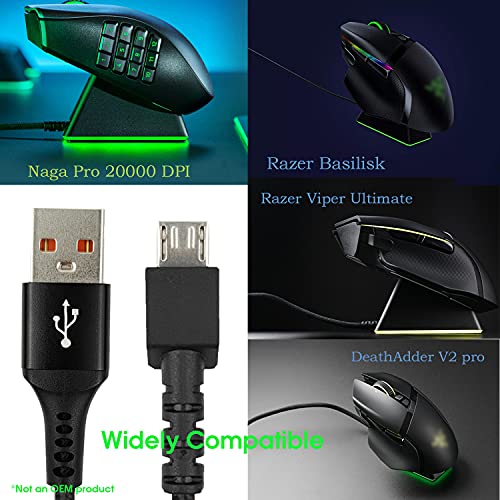REEYEAR Braided USB Fast Charger Cord Fits for Razer Viper Ultimate/Naga Pro 20000 DPI/DeathAdder V2 pro/Razer Basilisk Gaming Mice,4.9Ft Charging Cord for Razer Wireless Gaming Mouse Charging Dock - Image 5