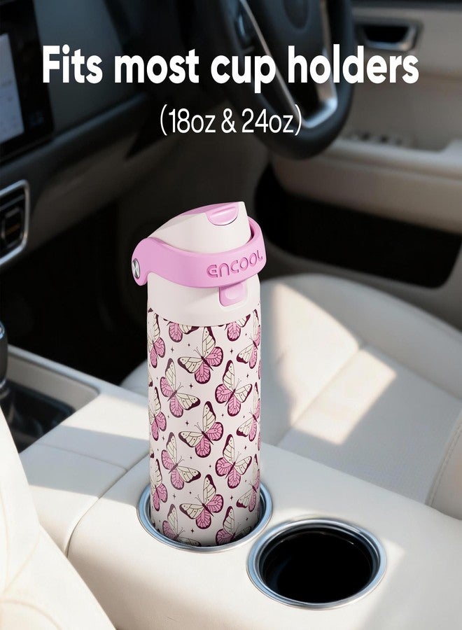 ENCOOL Leakproof Insulated Water Bottle with Straw Dual-Sip Water Bottle Bag-Safe Design for Work, Commute & Gym - Keeps Drinks Cold All Day, 24 oz, Blush Butterfly - Image 3