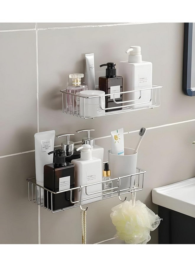 Boniry 1 PCS Bathroom Self-Adhesive Organiser with Towel Holder Bathroom Accessories Wall Mount Stainless Steel Self Adhesive Bathroom Shelf for Wall Shelf Storage Basket (26L*12W*6H CM, Silver) - Image 5
