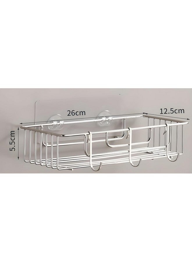 Boniry 1 PCS Bathroom Self-Adhesive Organiser with Towel Holder Bathroom Accessories Wall Mount Stainless Steel Self Adhesive Bathroom Shelf for Wall Shelf Storage Basket (26L*12W*6H CM, Silver) - Image 2