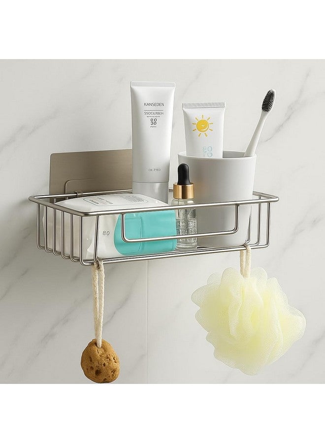 Boniry 1 PCS Bathroom Self-Adhesive Organiser with Towel Holder Bathroom Accessories Wall Mount Stainless Steel Self Adhesive Bathroom Shelf for Wall Shelf Storage Basket (26L*12W*6H CM, Silver) - Image 1