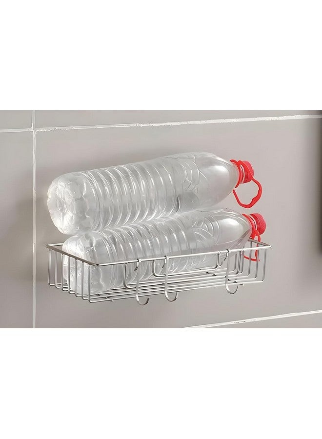 Boniry 1 PCS Bathroom Self-Adhesive Organiser with Towel Holder Bathroom Accessories Wall Mount Stainless Steel Self Adhesive Bathroom Shelf for Wall Shelf Storage Basket (26L*12W*6H CM, Silver) - Image 4