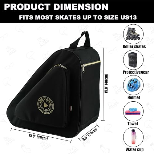 HEXIFUL Skate Bag for Ice, Inline, Roller & Quad Skates - Kids & Adults (Black/Gold) - Image 4