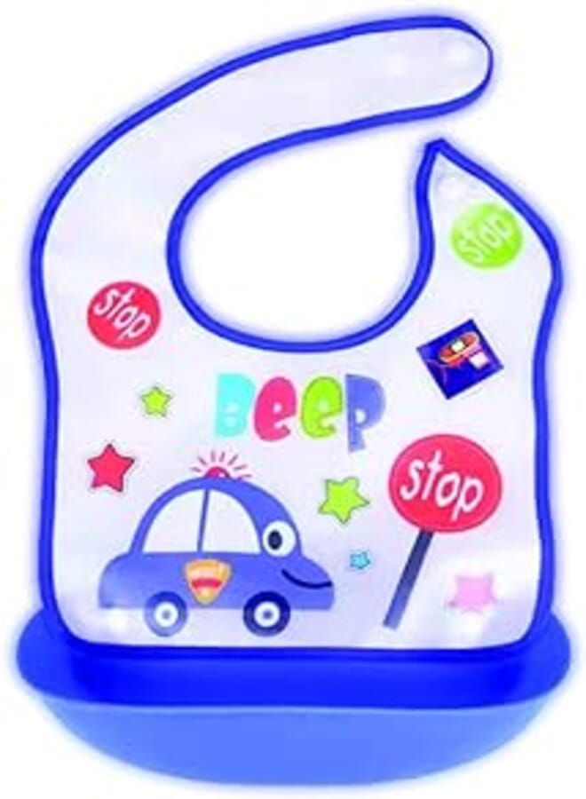 Mix and Max Mix&Max Baby Bib With Silicone Pocket Printed Car For Boys-Purple