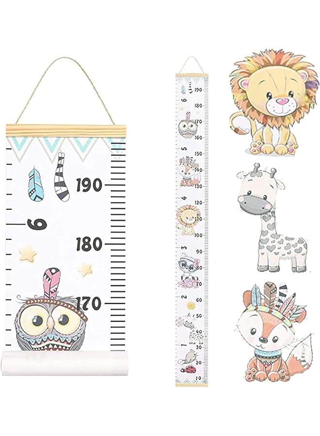Zaboon Baby Growth Chart Hanging Ruler Wall Decor, Wood Frame Fabric Canvas Removable Height Measurement Ruler Wall Height Growth Chart for Kids Toddlers and Babies (Animal Pattern)