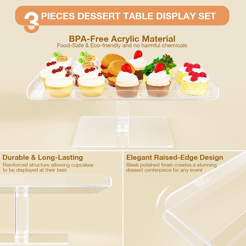 Bakzon Dessert Cupcake Stand, 3 Set Acrylic Tiered Serving Tray for Dessert Table Display, Cup Cake Holder for Tea Party/Birthday/Wedding - Image 4