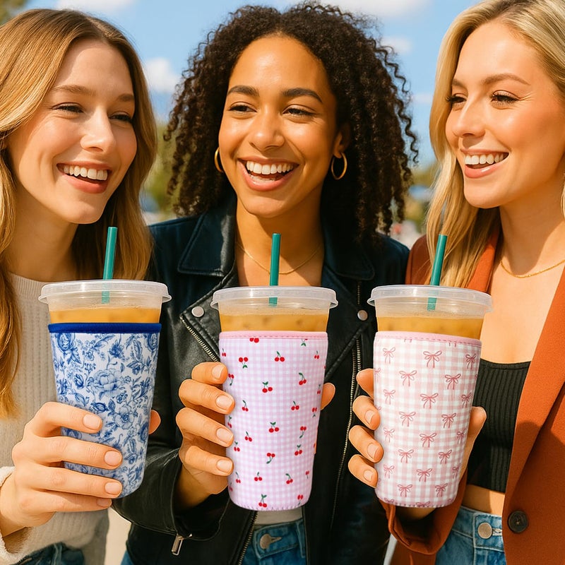 Haevola Reusable Insulated Neoprene Iced Coffee Cup Sleeve, Durable Drink Sleeve for Cold Beverages, Beverage Holder for Iced Coffee, Lovely Bows - Image 3
