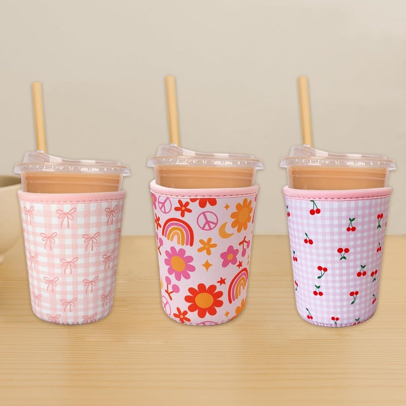 Haevola Reusable Insulated Neoprene Iced Coffee Cup Sleeve, Durable Drink Sleeve for Cold Beverages, Beverage Holder for Iced Coffee, Lovely Bows - Image 4