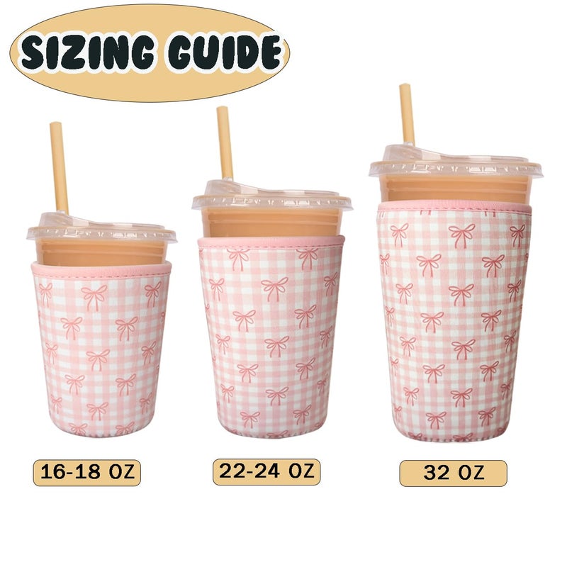 Haevola Reusable Insulated Neoprene Iced Coffee Cup Sleeve, Durable Drink Sleeve for Cold Beverages, Beverage Holder for Iced Coffee, Lovely Bows - Image 5
