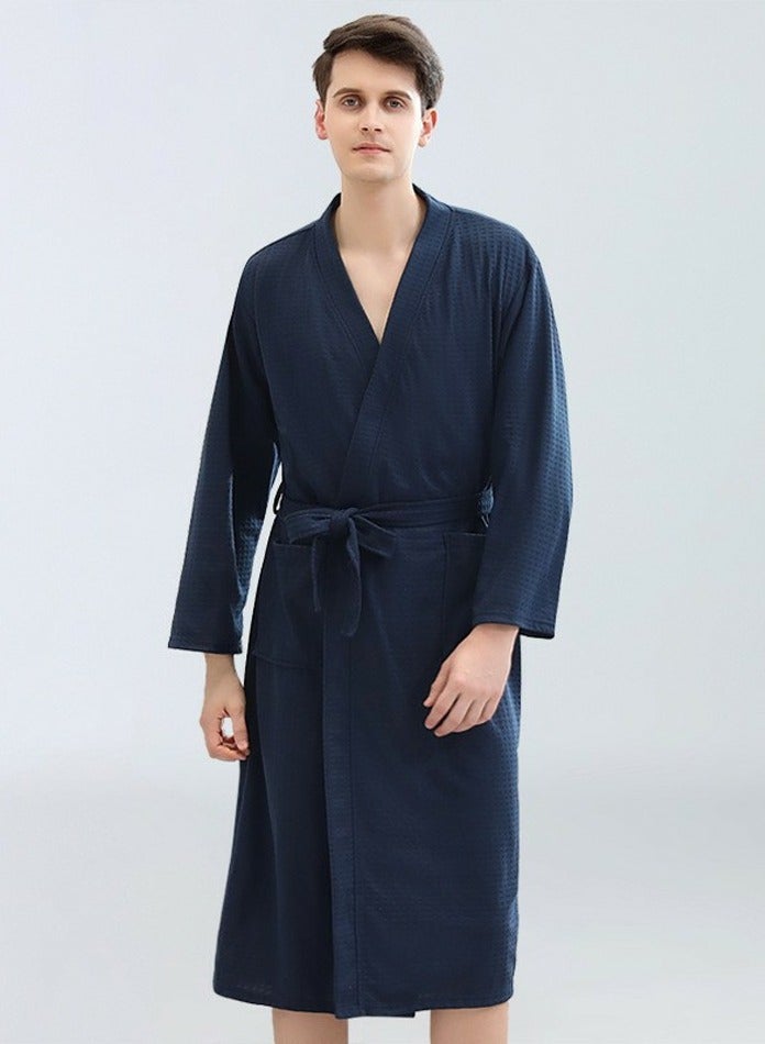 إسكدنيا رداء خفيفة الوزن رداء وافل كيمونو رداء حمام ناعم سريع التجفيف رداء ليلي أزرق بحري - Image 1
