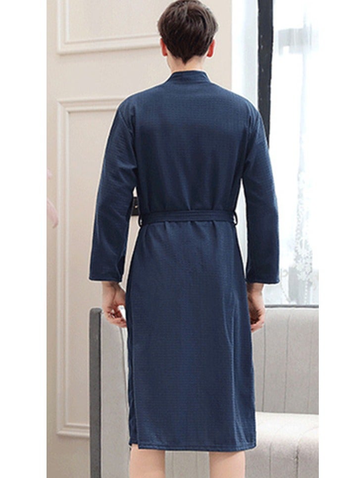 إسكدنيا رداء خفيفة الوزن رداء وافل كيمونو رداء حمام ناعم سريع التجفيف رداء ليلي أزرق بحري - Image 2