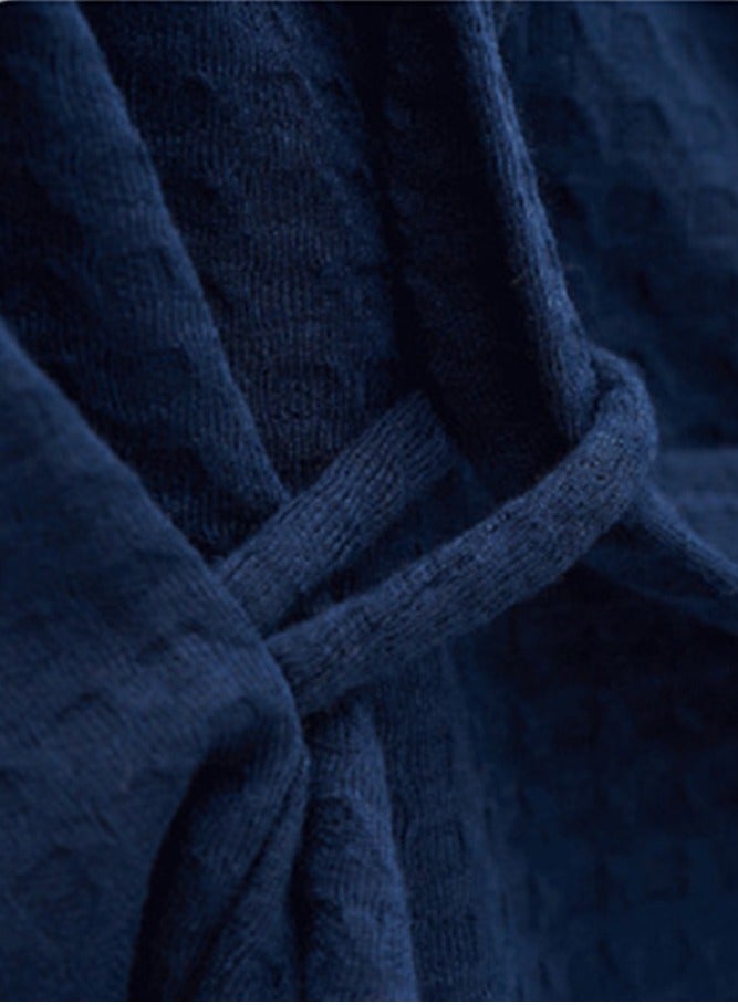 إسكدنيا رداء خفيفة الوزن رداء وافل كيمونو رداء حمام ناعم سريع التجفيف رداء ليلي أزرق بحري - Image 4