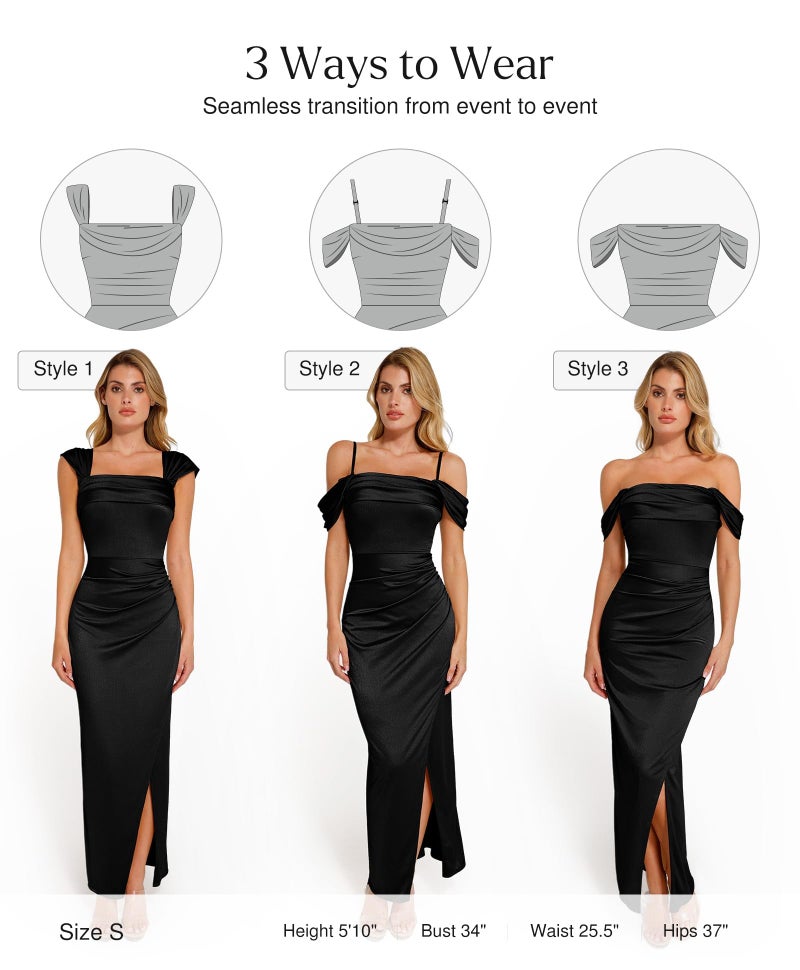 Popilush Women Bodycon Maxi Dress Multi Way Wear Off the Shoulder Shapewear Cocktail Formal Dresses - Image 3