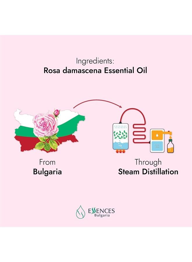 Essences Bulgaria Organic Rose Essential Oil 1/6 Fl Oz | 5ml | Rosa Damascena | 100% Pure and Natural | Undiluted | Therapeutic Grade | Family Owned Farm | Steam-Distilled | Non-GMO | Vegan 