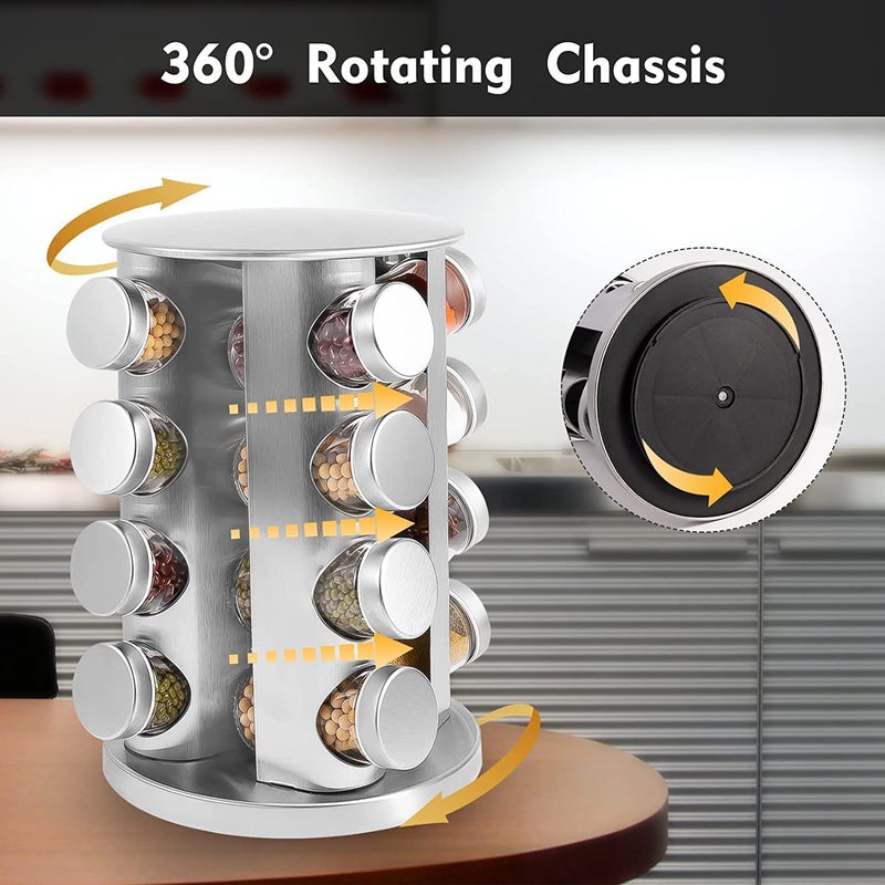 VBM Round Revolving Stainless Steel Space Saving Kitchen Storage Organizer for Seasoning Dried Herbs spice rack 16 pcs - Image 3