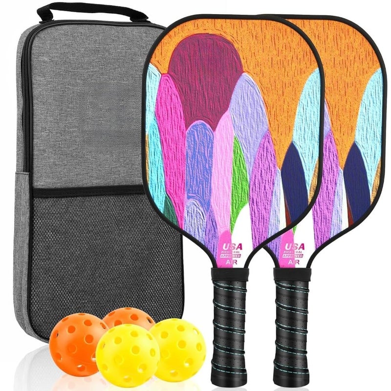 Mayboom Pickleball Paddles Set of 2 or 4, USAPA Approved Pickleball Paddles Set with 4 Pickle Balls and Carry Bag, Fiberglass Rackets 2 Pack Gifts for Beginners&Pros (Artist) - Image 1